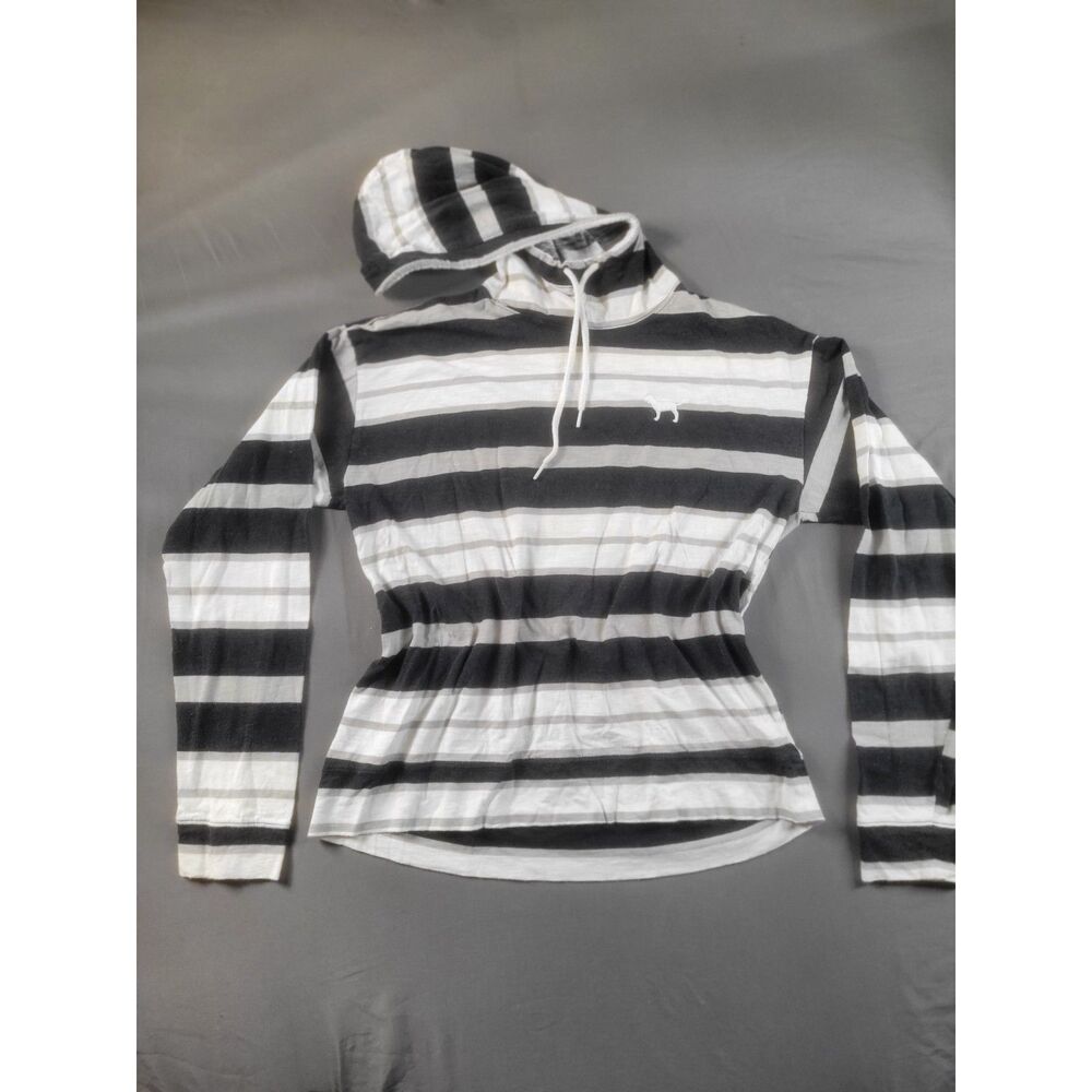 PINK Victoria's Secret Striped Drawstring Lightweight Hoodie Medium